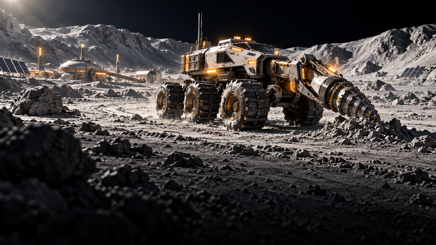 Research mining rover on the lunar surface